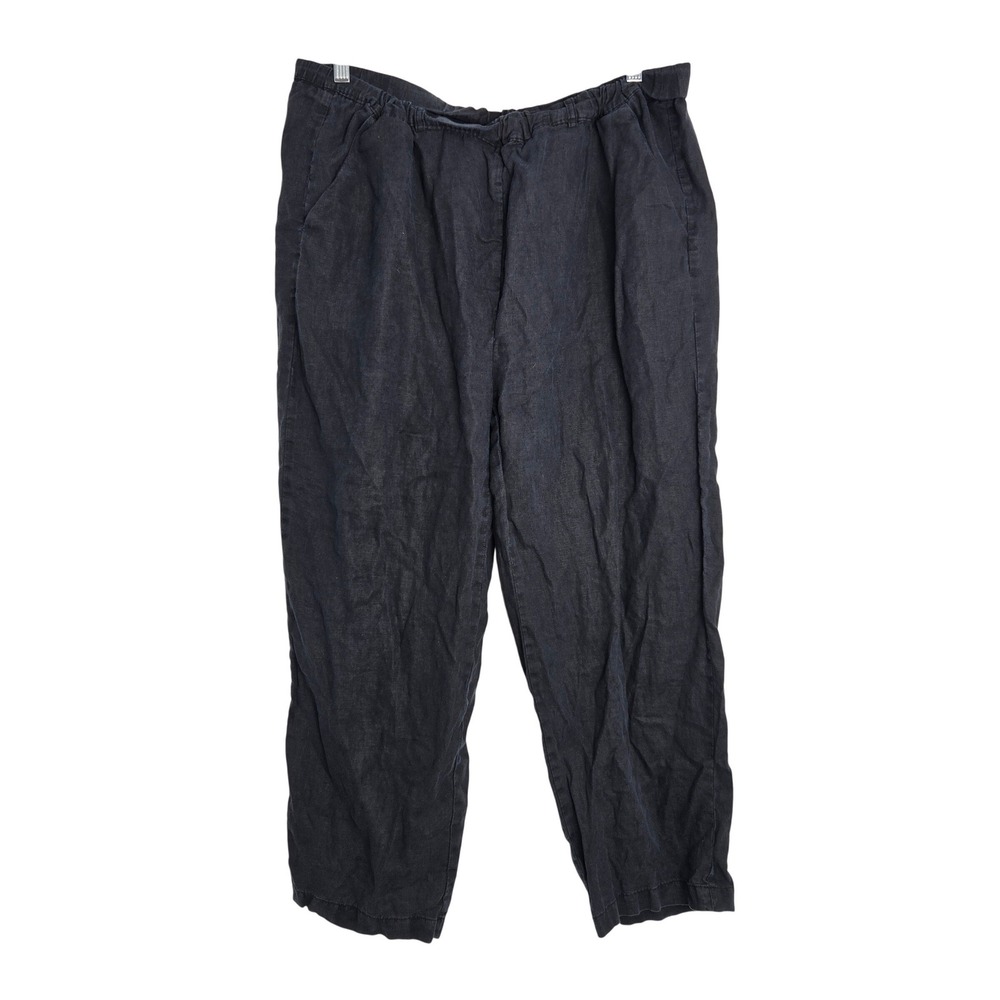 Quince Women's XL‎ Black Linen Pants Wide Leg Elastic Waist Cropped Casual